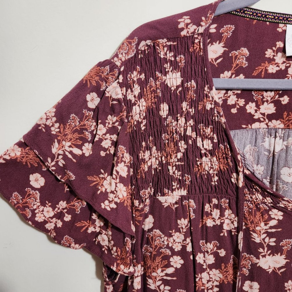 Knox Rose (Target) - Flutter Sleeve Floral Blouse - Burgundy - XXL - Picture 3 of 6